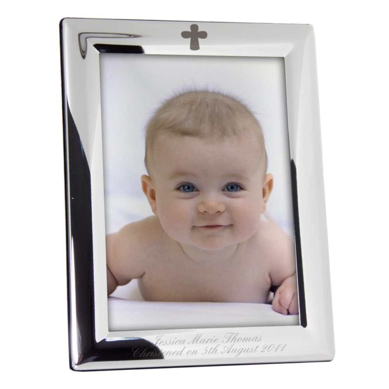 Personalised Silver Plated 6x4 Holy Cross Motif Photo Frame