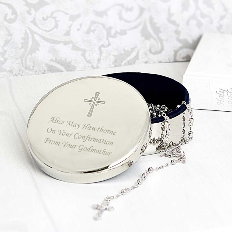 Personalised Trinket Box with Rosary Beads and Cross