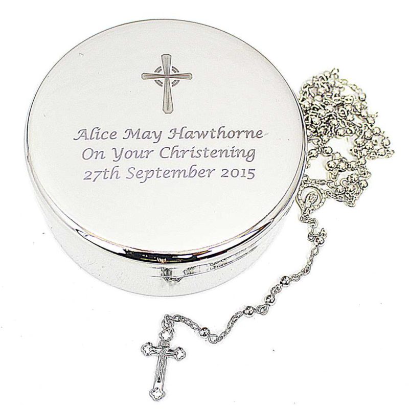 Personalised Trinket Box with Rosary Beads and Cross