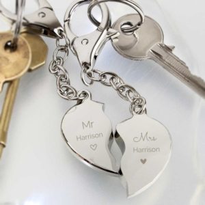Personalised Mr and Mrs Two Hearts Keyring