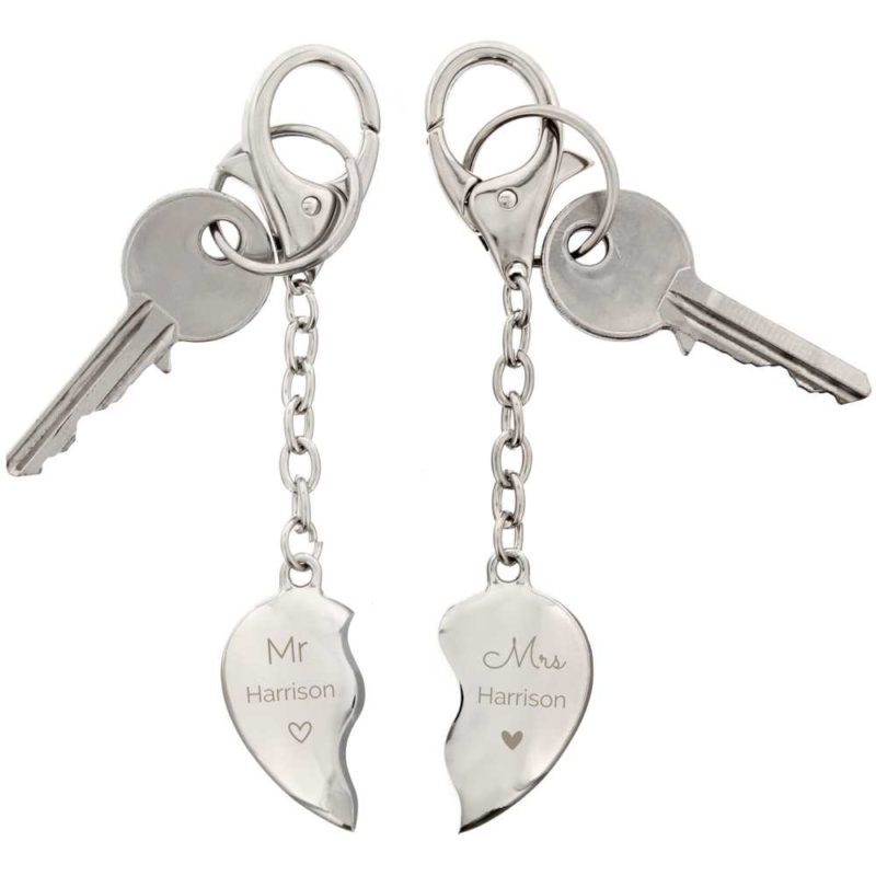 Personalised Mr and Mrs Two Hearts Keyring
