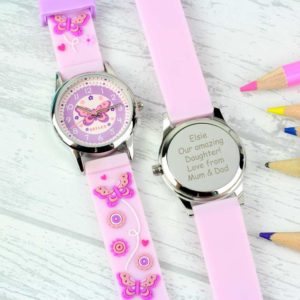 Personalised Pink 'Time Teacher' Butterfly Watch