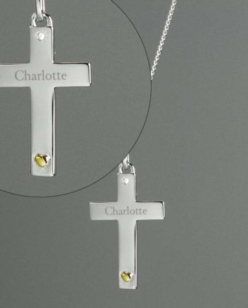 Personalised Sterling Silver Cross Necklace with 9ct Gold Heart