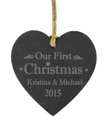 Personalised Our First Christmas Slate Heart Decoration