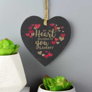 Personalised Love Hearts Slate Heart Decoration