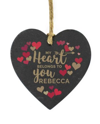 Personalised Love Hearts Slate Heart Decoration