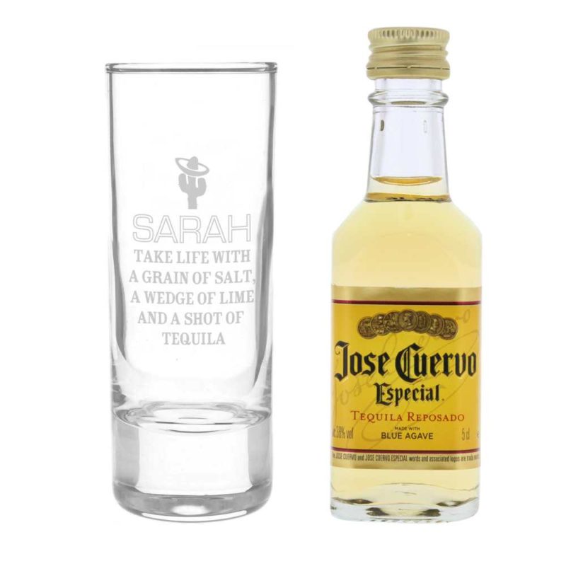 Personalised Tequila Shot Glass and Tequila Miniature