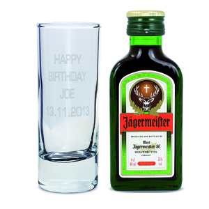 Personalised 'Your Message' Shot Glass and Jagermeister Miniature