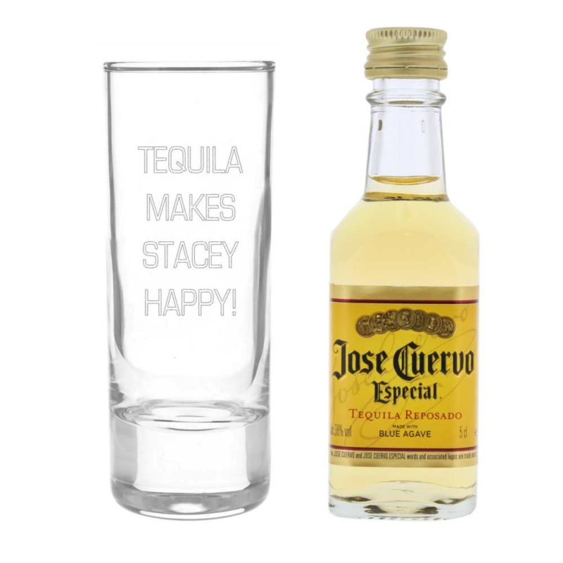 Personalised 'Your Message' Shot Glass and Tequila Miniature