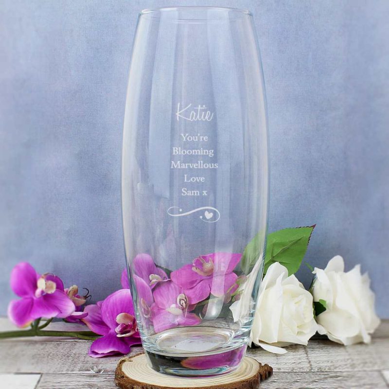 Personalised Swirls & Hearts Bullet Glass Vase