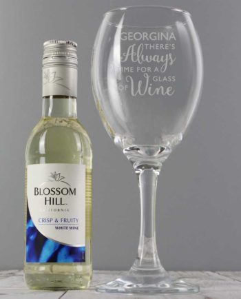 Personalised White Wine & 'Always Time for Wine' Glass Gift Set