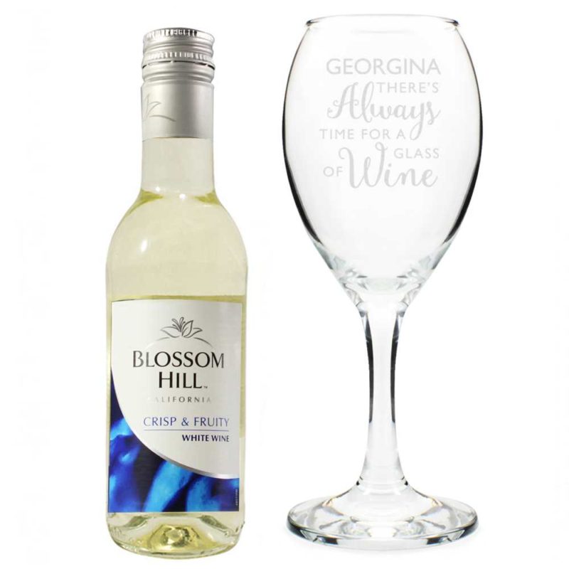 Personalised White Wine & 'Always Time for Wine' Glass Gift Set