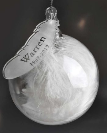 Personalised In Memory Feather Glass Bauble