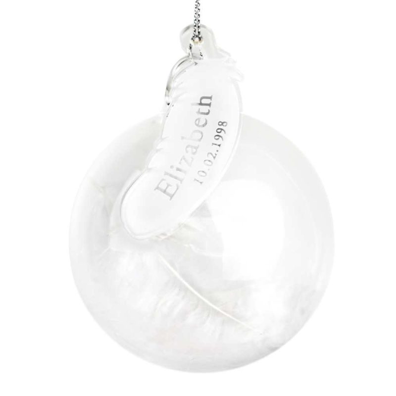 Personalised In Memory Feather Glass Bauble