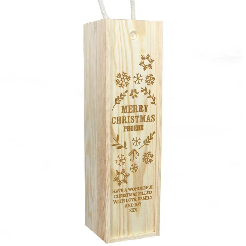 Personalised 'Christmas Frost' Wooden Wine Bottle Box