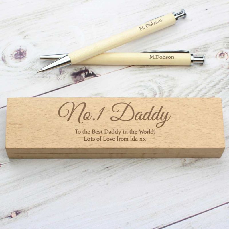 Personalised Scripted Font Wooden Pen and Pencil Box Set