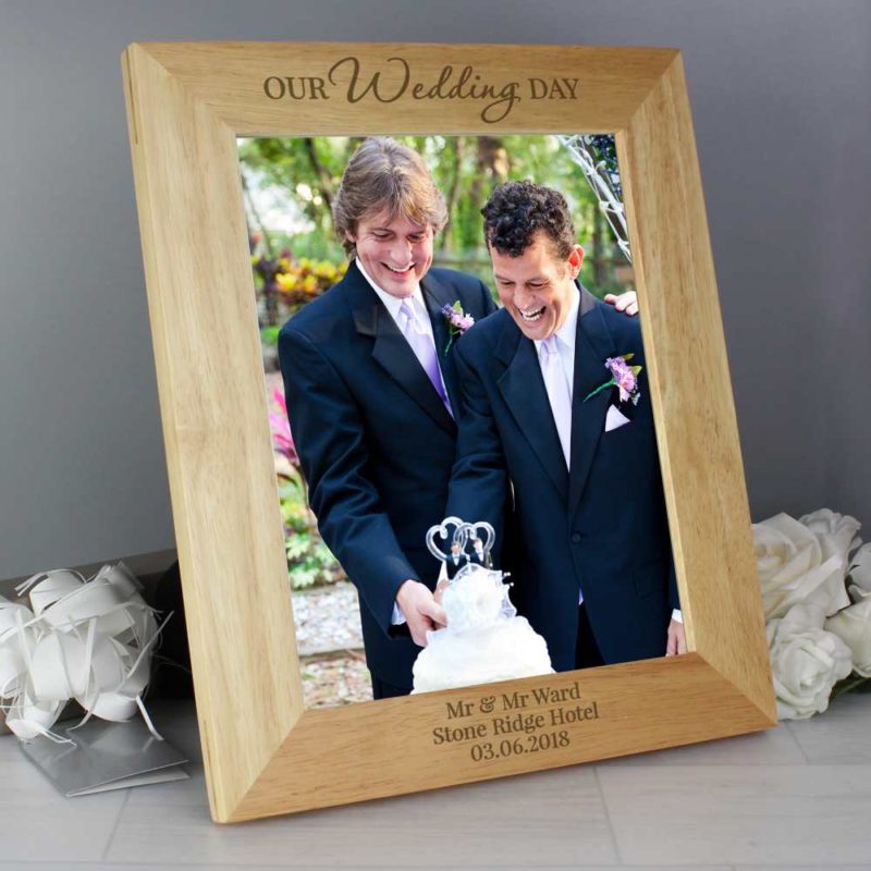 Personalised 10x8 Wooden Photo Frame engraved with Our Wedding Day