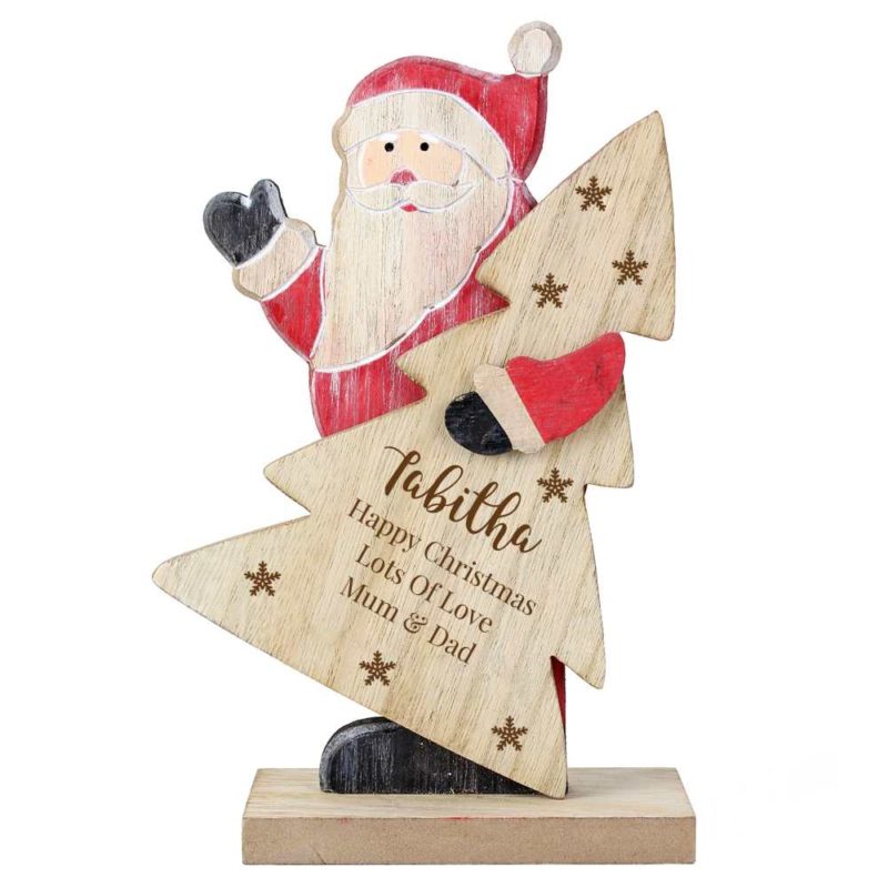 Personalised 'Snowflake' Wooden Santa Decoration