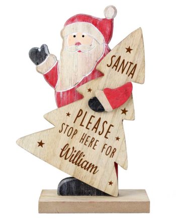 Personalised 'Santa Please Stop Here' Wooden Santa Decoration