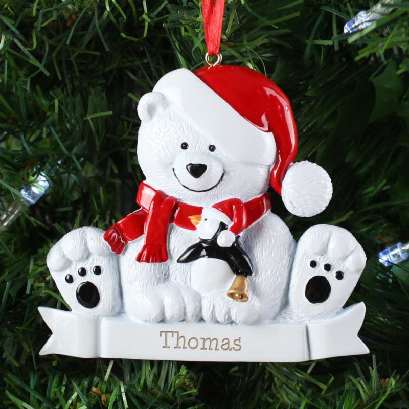 Personalised 'Festive Polar Bear' Tree Decoration