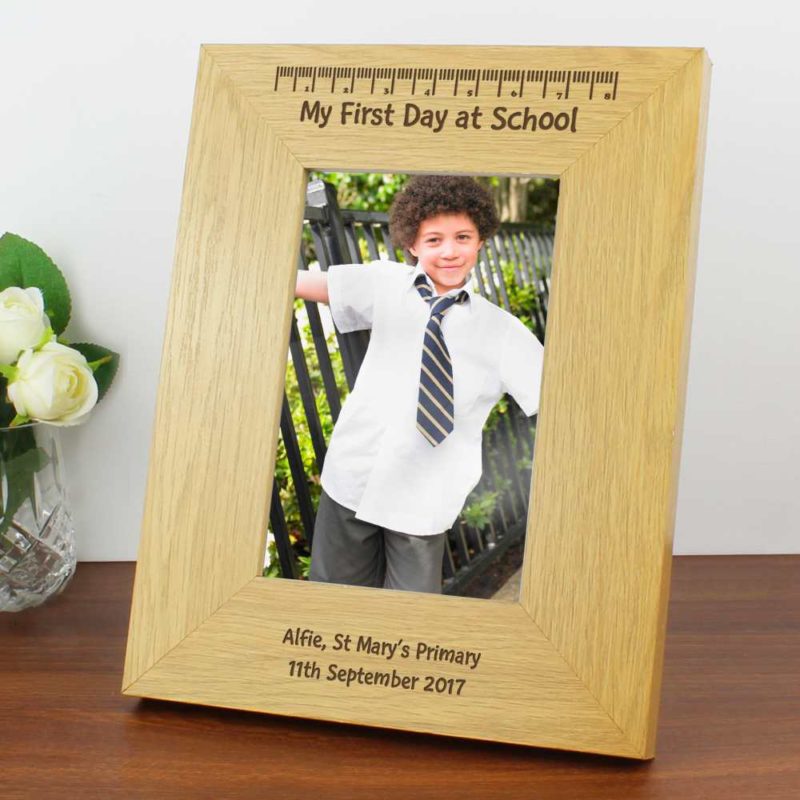 Personalised 'My First Day At School' Oak Finish 6x4 Photo Frame