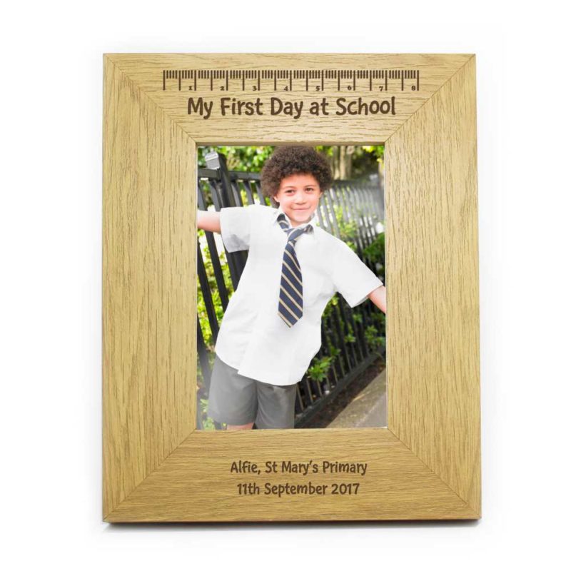 Personalised 'My First Day At School' Oak Finish 6x4 Photo Frame