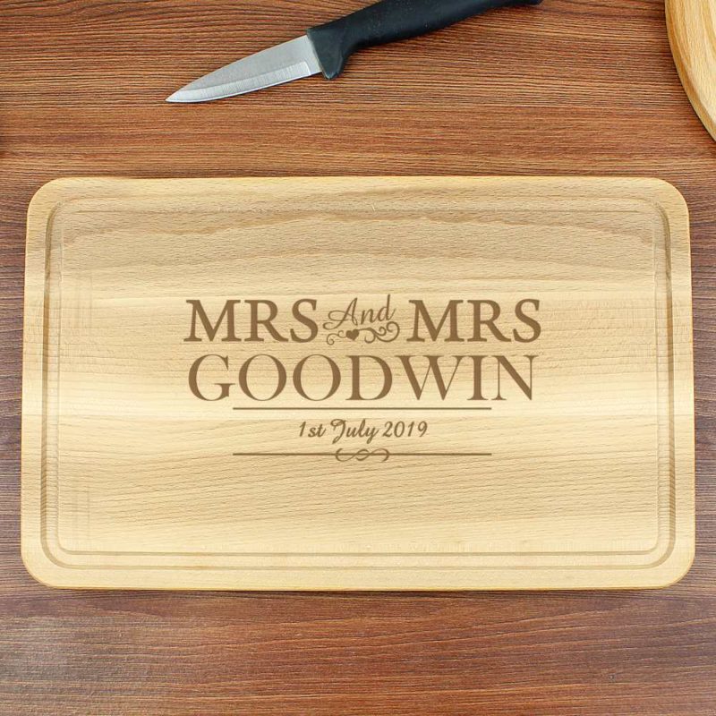 Personalised Mrs & Mrs Large Wooden Chopping Board