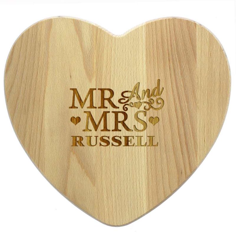 Personalised Mr & Mrs Heart Wooden Chopping Board