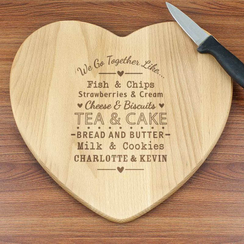 Personalised We Go Together Like....Heart Chopping Board