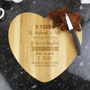 Personalised 5th Anniversary Heart Chopping Board
