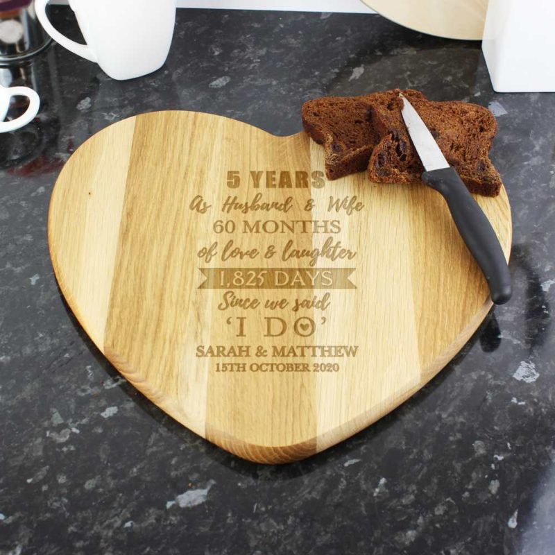 Personalised '5th Anniversary' Heart Chopping Board
