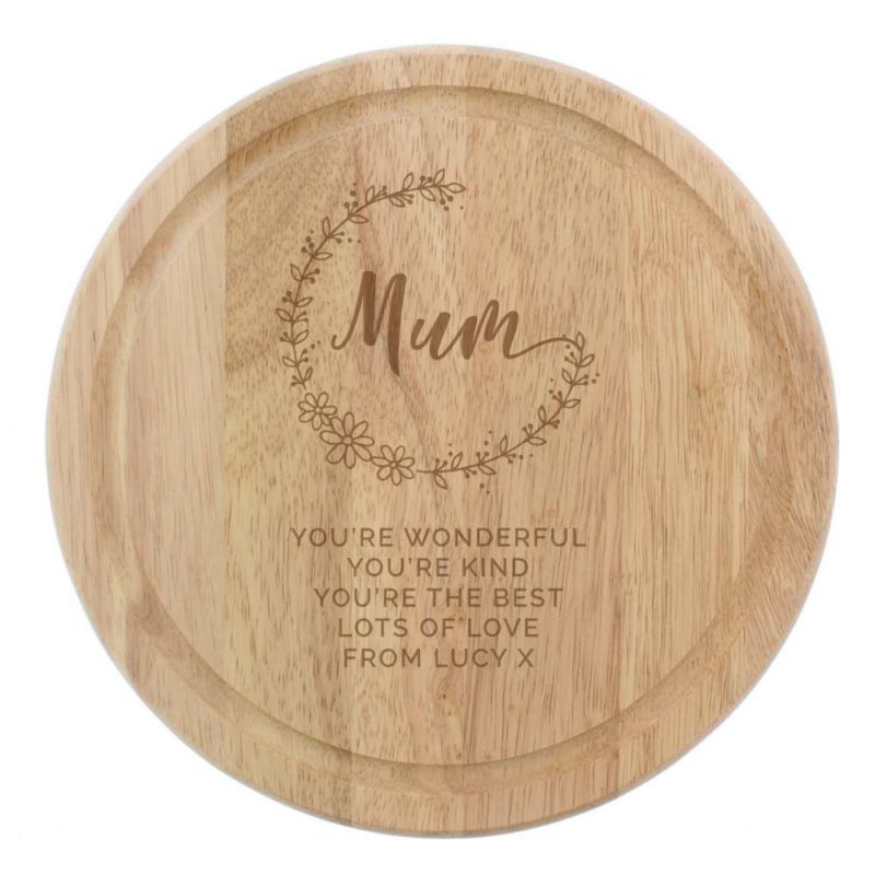 Personalised Mum Round Wooden Chopping Board