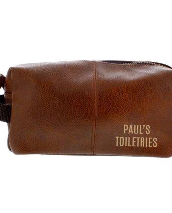 Personalised Luxury Brown leatherette Wash Bag