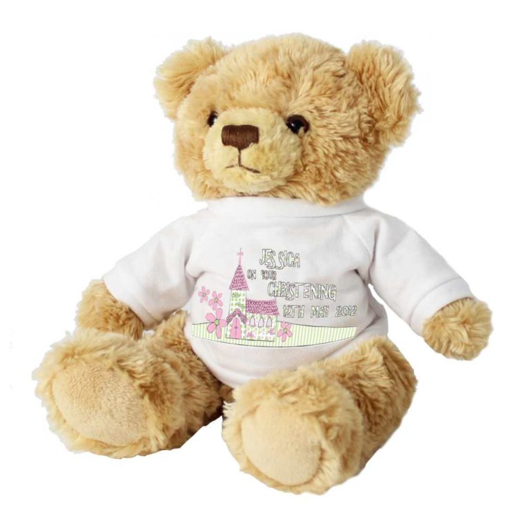 Personalised Pink Church and Flowers Teddy Bear