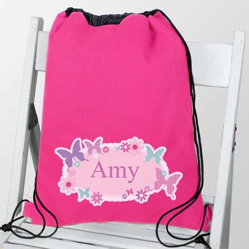 Personalised Hot Pink Butterfly P.E Kit Bag