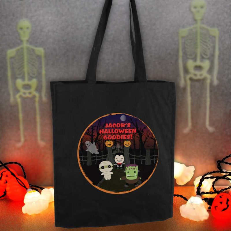 Personalised 'Spooky' Halloween Black Cotton Tote Bag