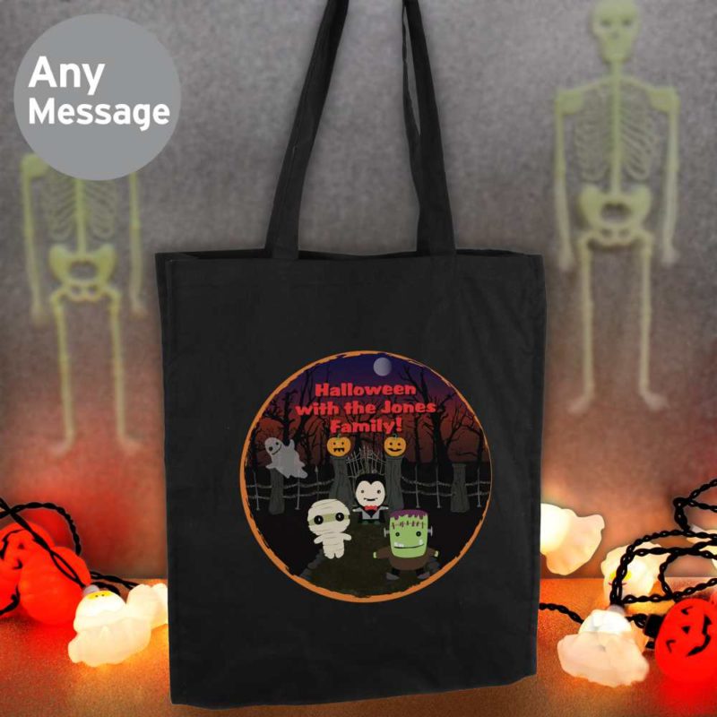 Personalised 'Spooky' Halloween Black Cotton Tote Bag