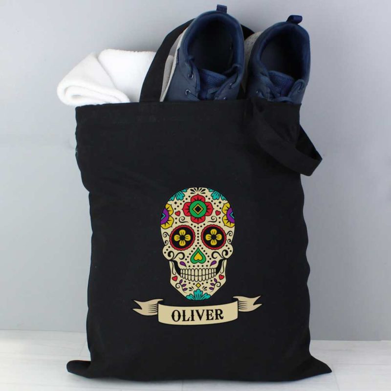 Personalised Day of the Dead Black Cotton Bag