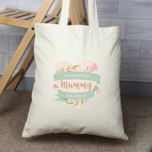 Personalised Floral Heart Mothers Day Cotton Bag