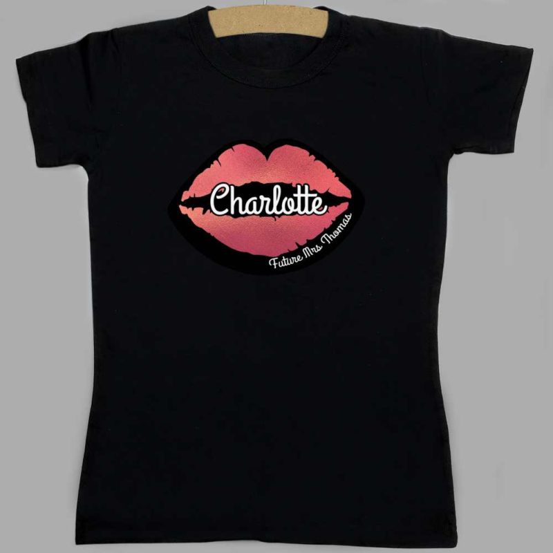Personalised Lips Hen Party Black T-Shirt