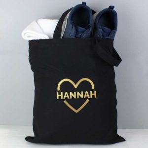 Personalised Gold Heart Black Cotton Tote Bag