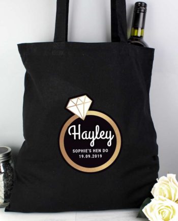 Personalised Gold Diamond Ring Hen Party Black Tote Bag