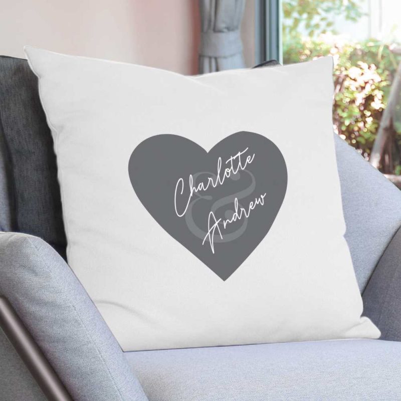 Personalised Couples Grey Heart Cushion Cover