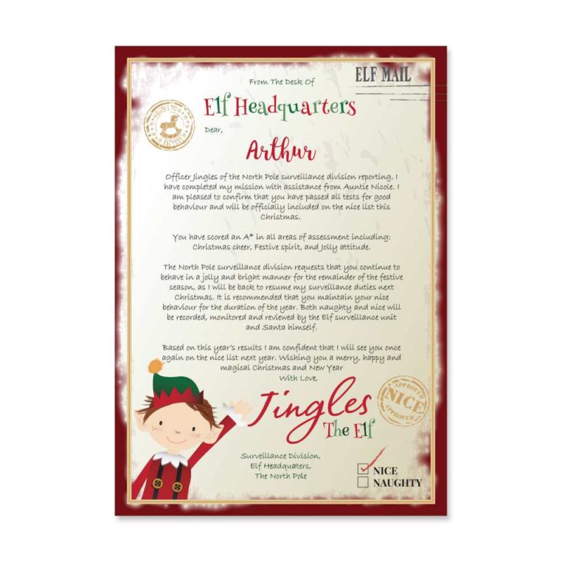 Personalised Elf 'On the Nice List' Surveillance Christmas Letter