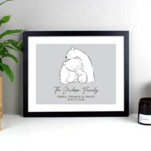 Personalised Polar Bear Family of 3 Black Framed Print