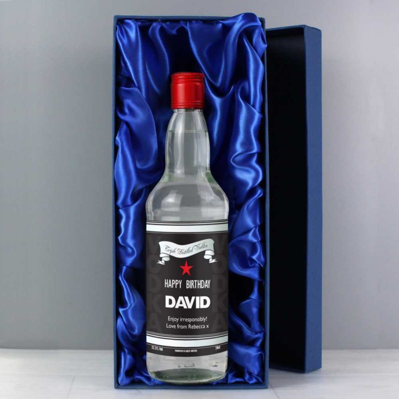 Personalised Black and Silver Label Vodka with Gift Box