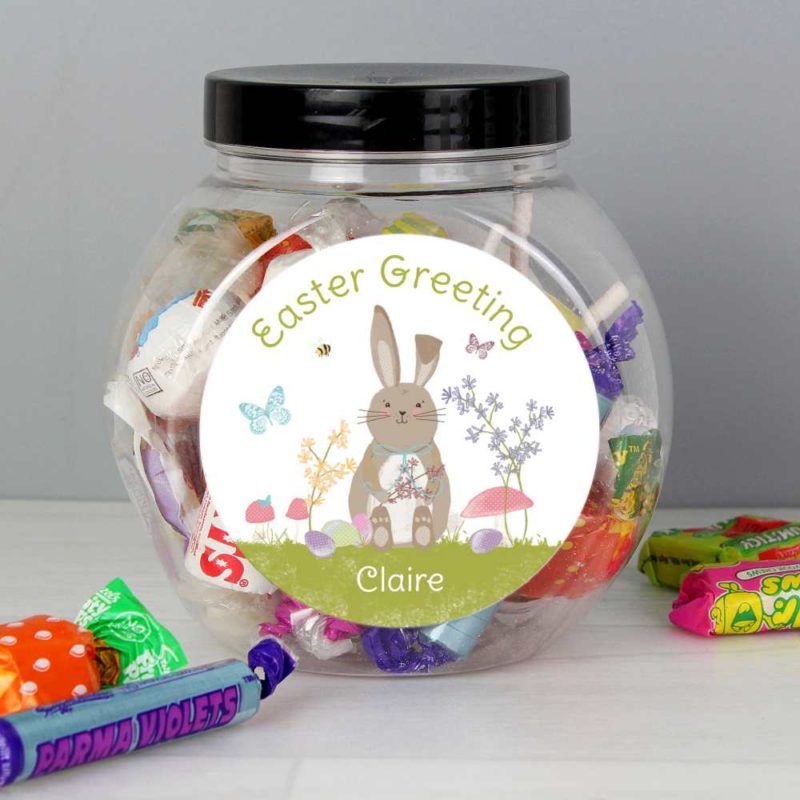 Personalised Easter Spring Meadow Bunny Sweets Jar