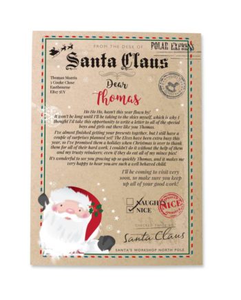 Personalised Santa Claus 'On the Nice list' Christmas Letter