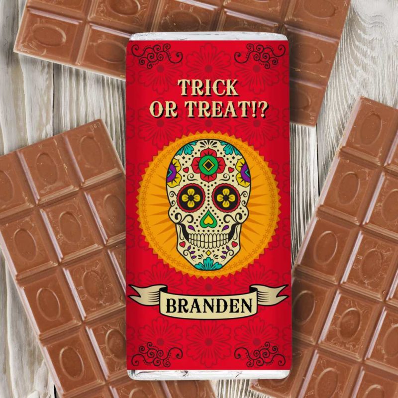 Personalised Day of The Dead Sugar Skull Milk Chocolate Bar