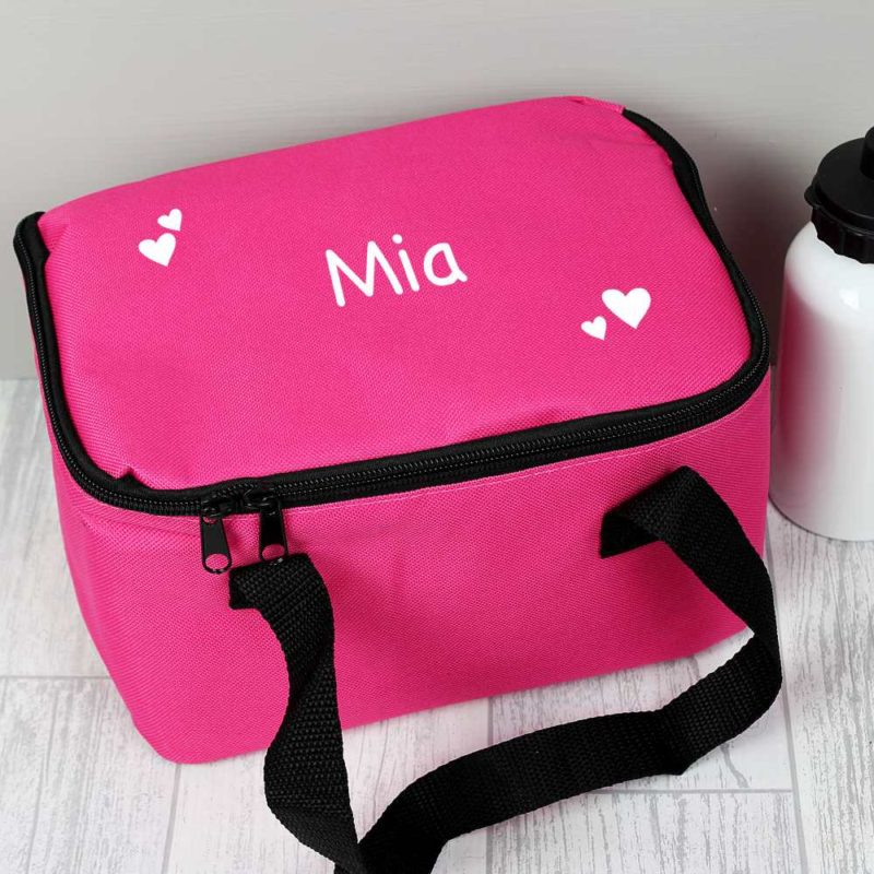 Personalised Hearts Hot Pink Lunch Bag